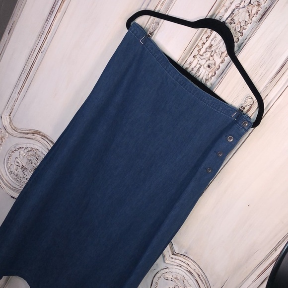 VINTAGE Essentials Style Chambray 100% Cotton Maxi Skirt Size 14 - Picture 3 of 11